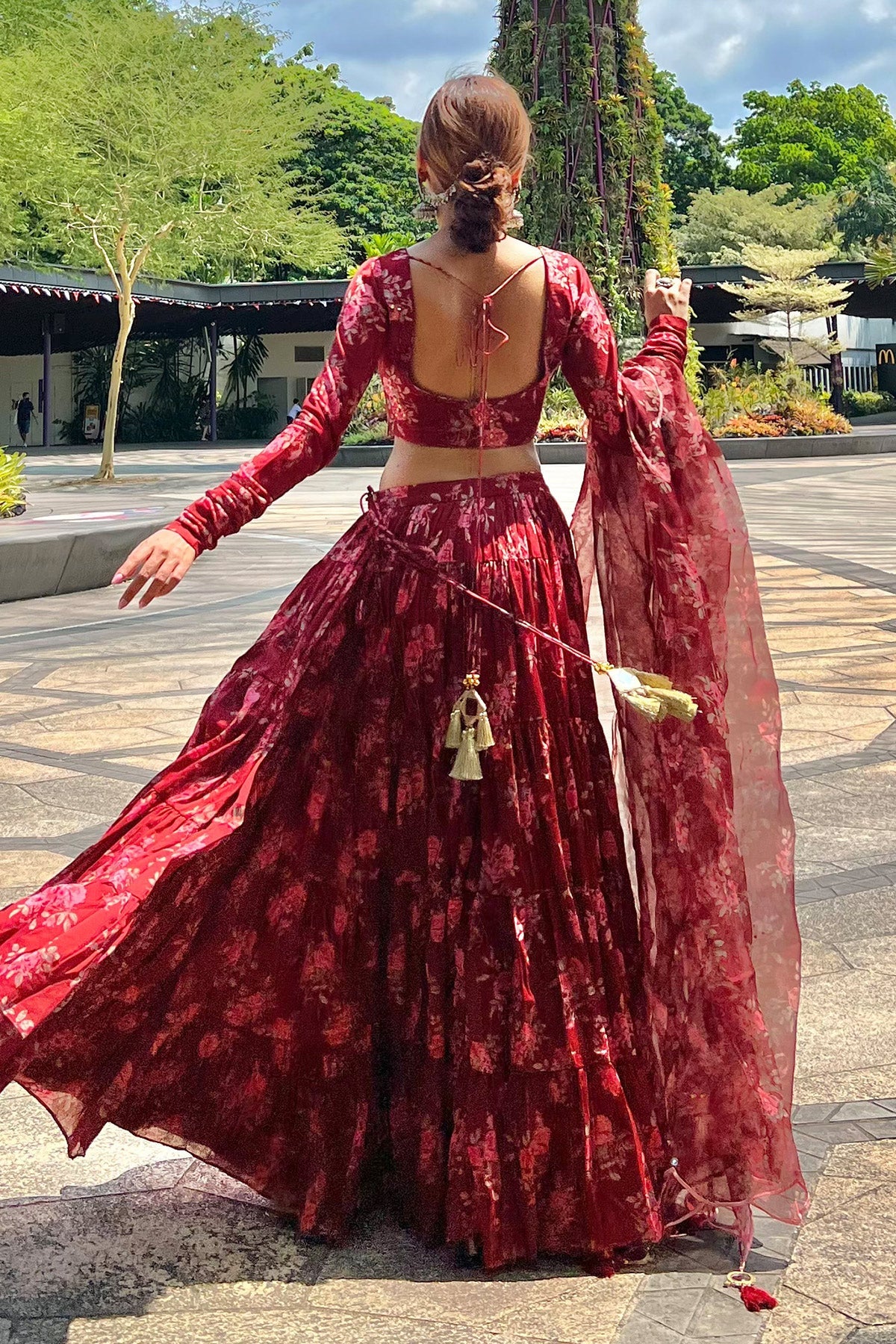 Bhanvara Red Floral Lehenga - Set of 3