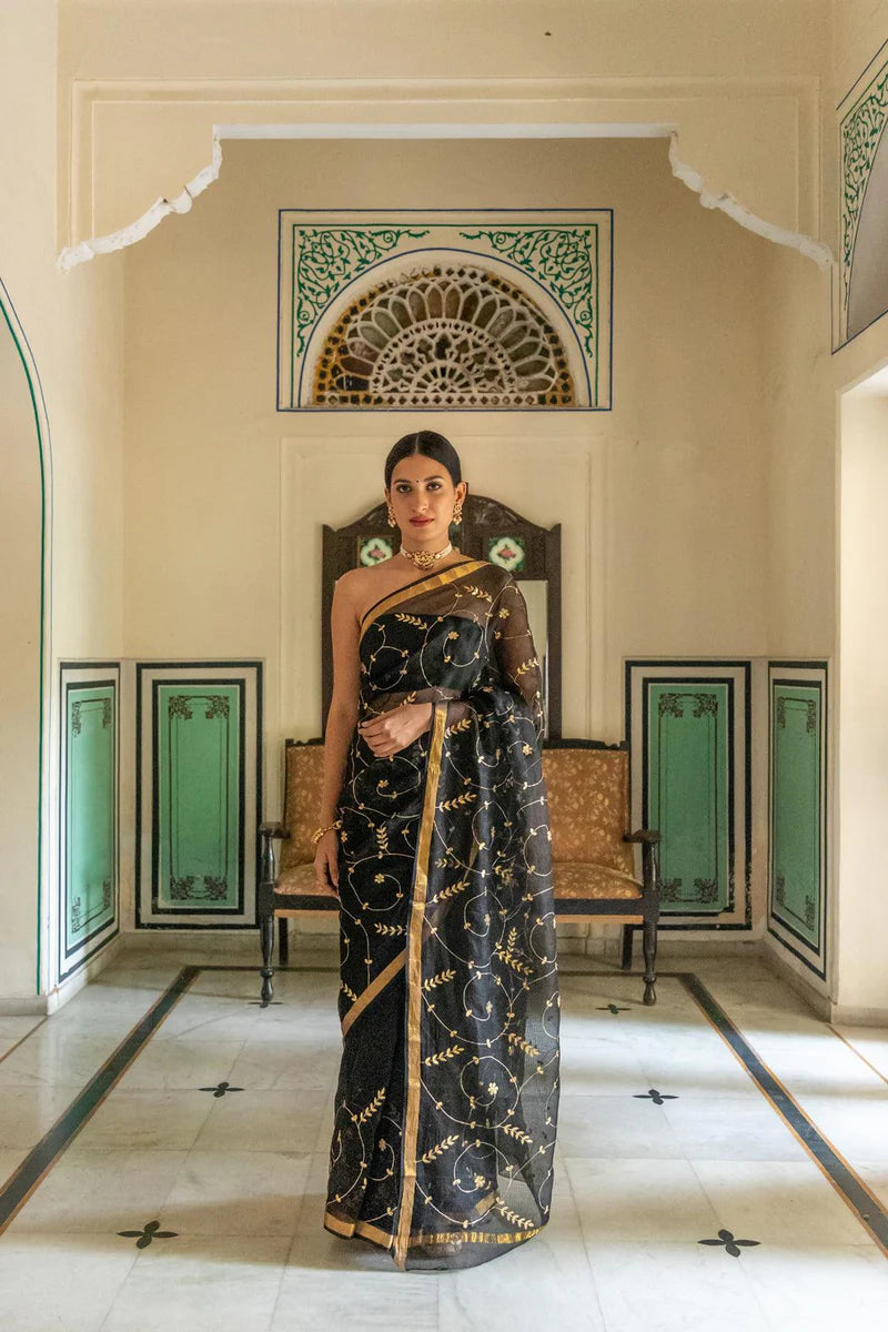 Black Gota Patti Pure Kota Silk Saree