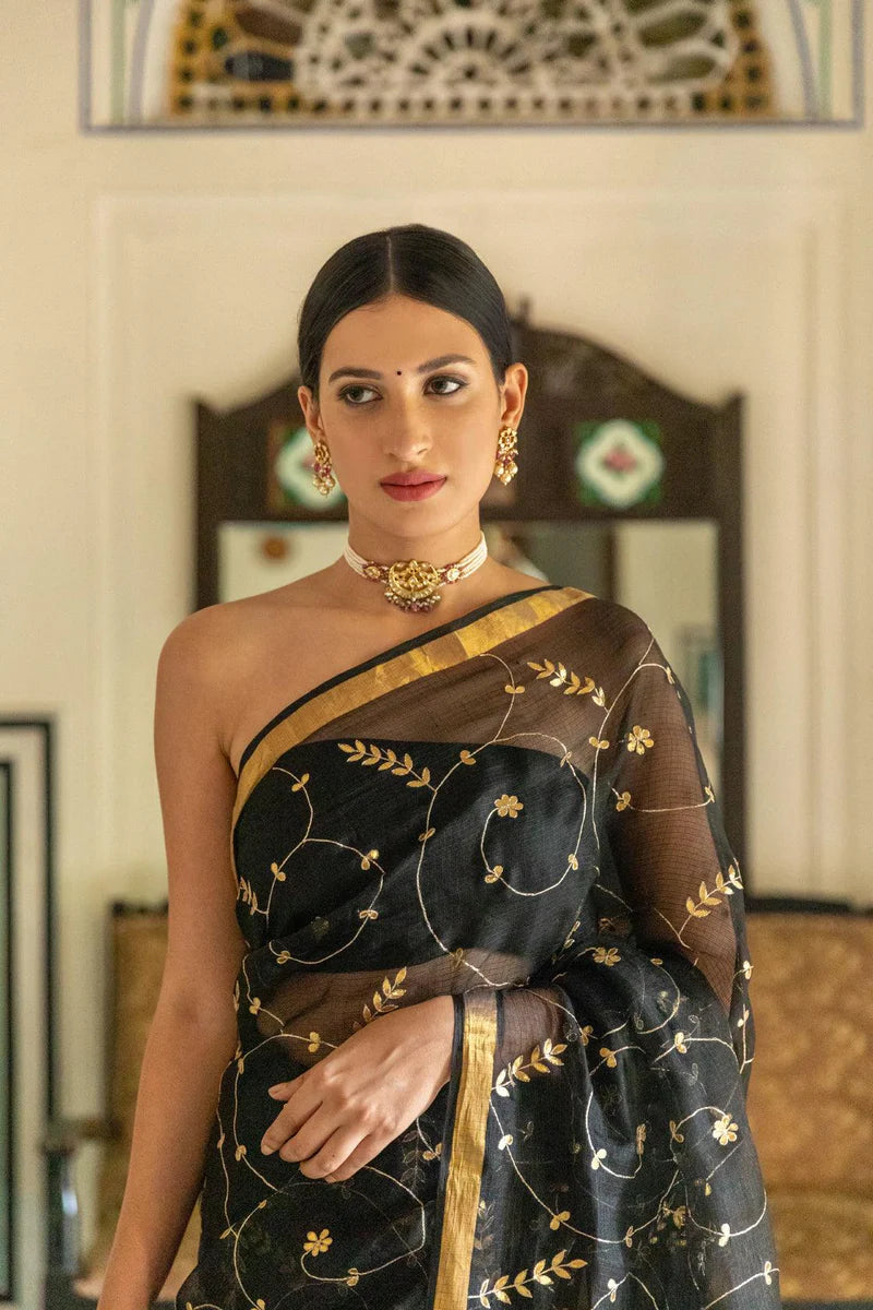 Black Gota Patti Pure Kota Silk Saree