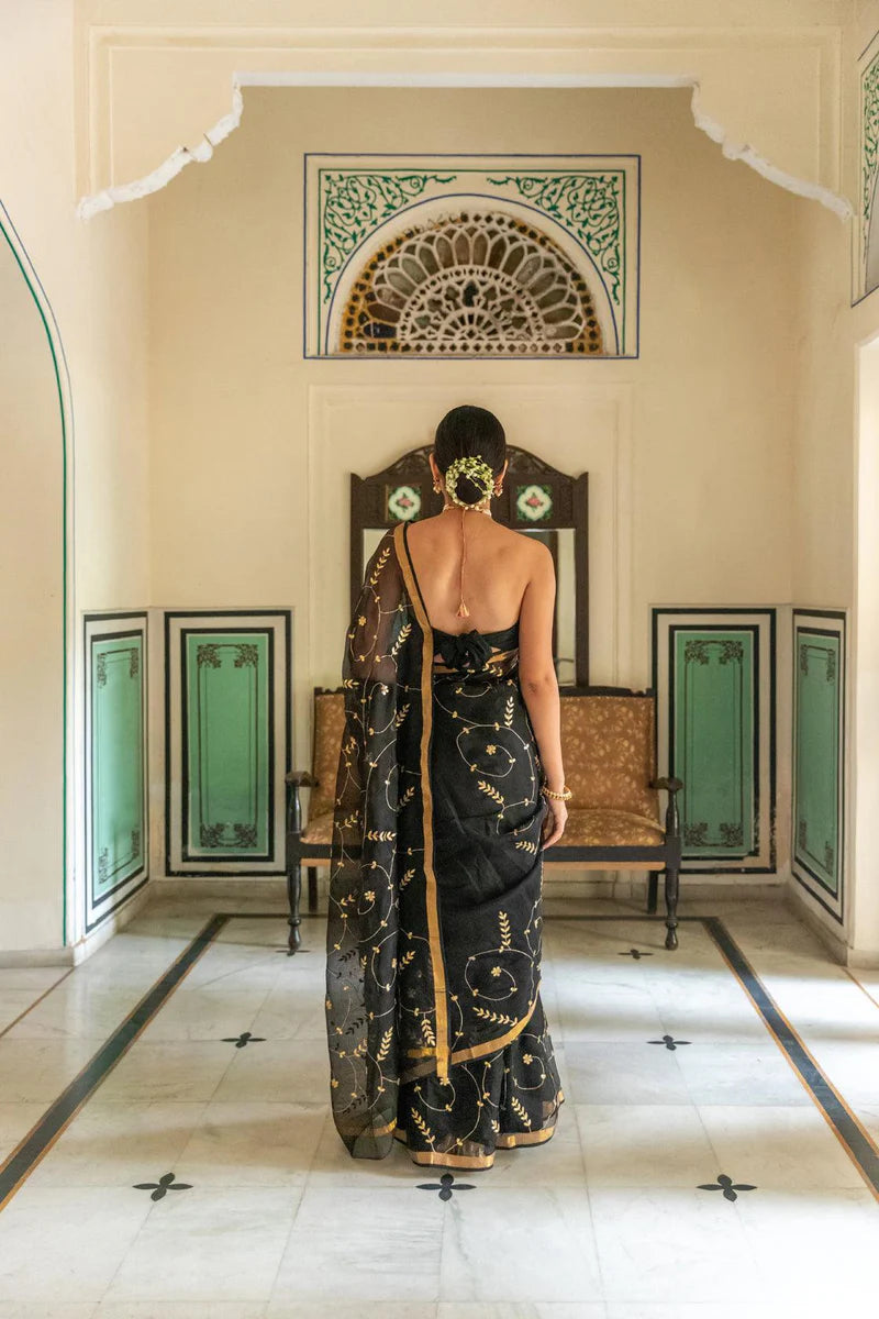 Black Gota Patti Pure Kota Silk Saree