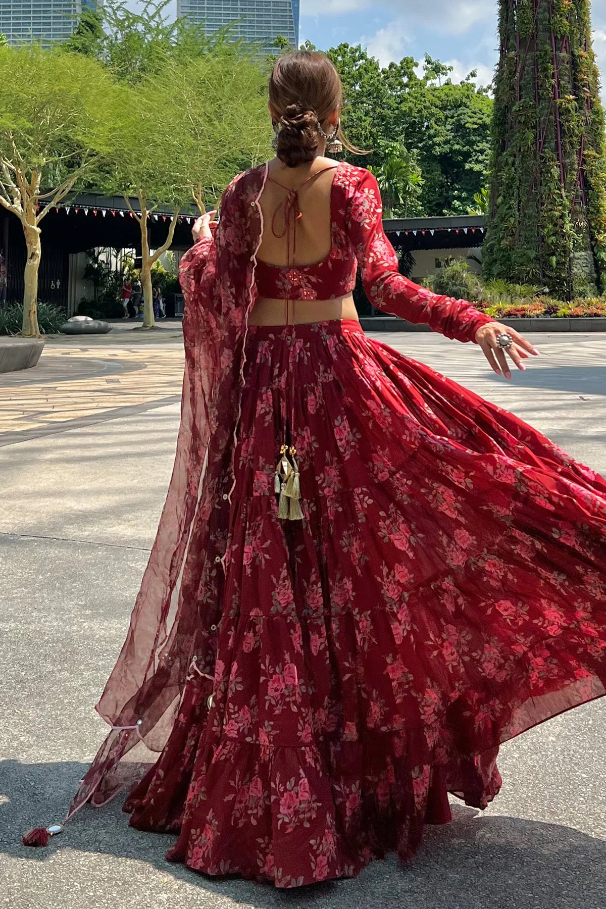 Bhanvara Red Floral Lehenga - Set of 3