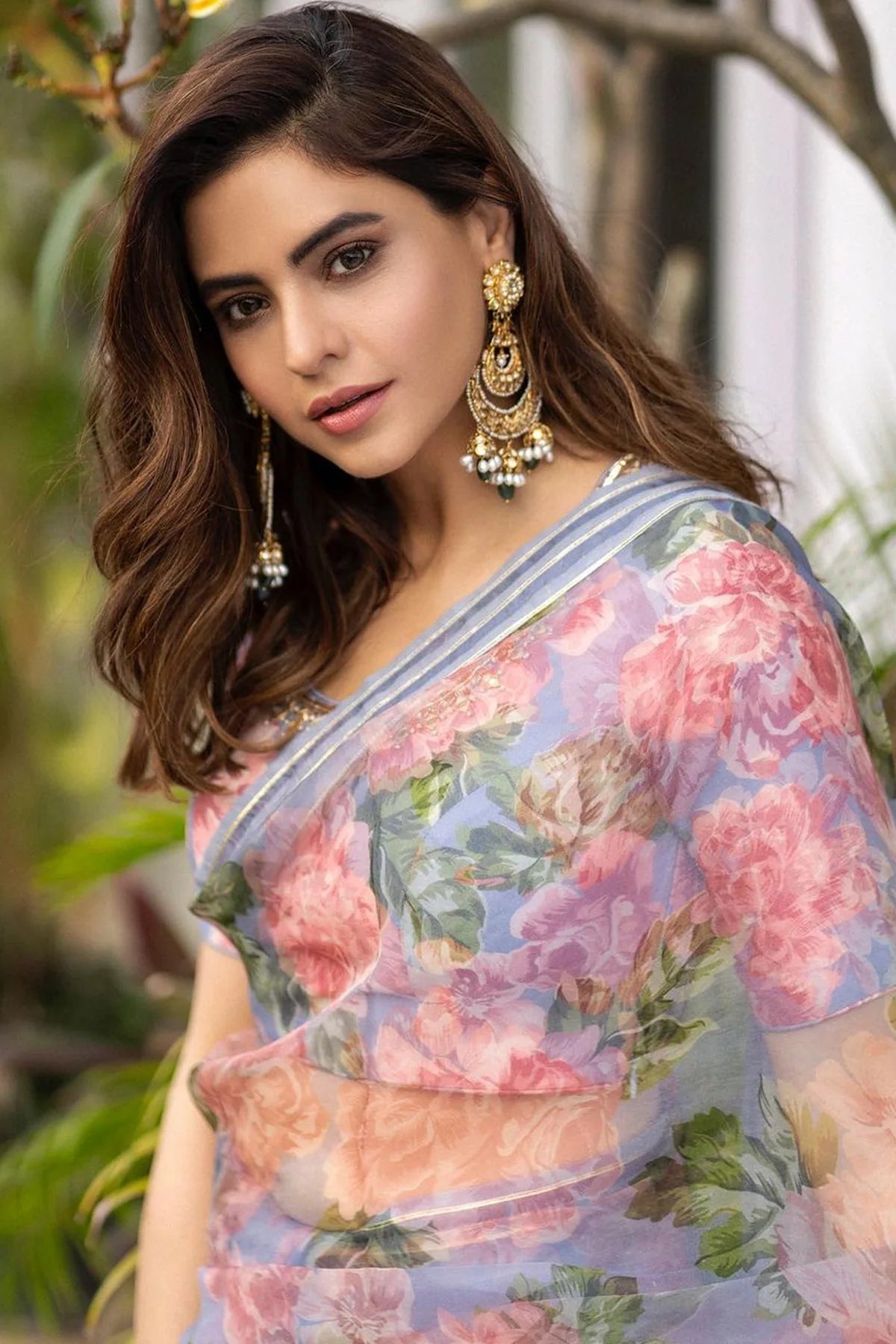 AAMNA SHARIFF IN AZRA LILAC FLORAL PRINTED SAREE WITH FLORAL PRINT BLOUSE - SET OF 3