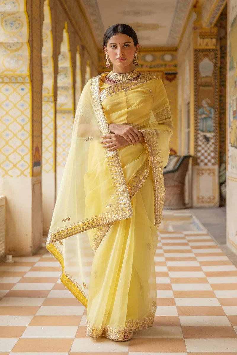 Yellow Handcrafted Gota Patti Organza Saree