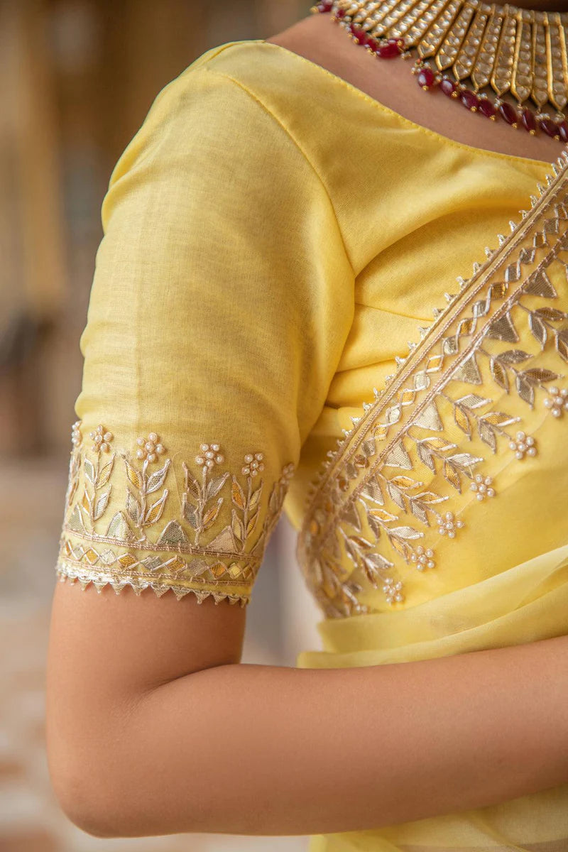 Yellow Handcrafted Gota Patti Organza Saree